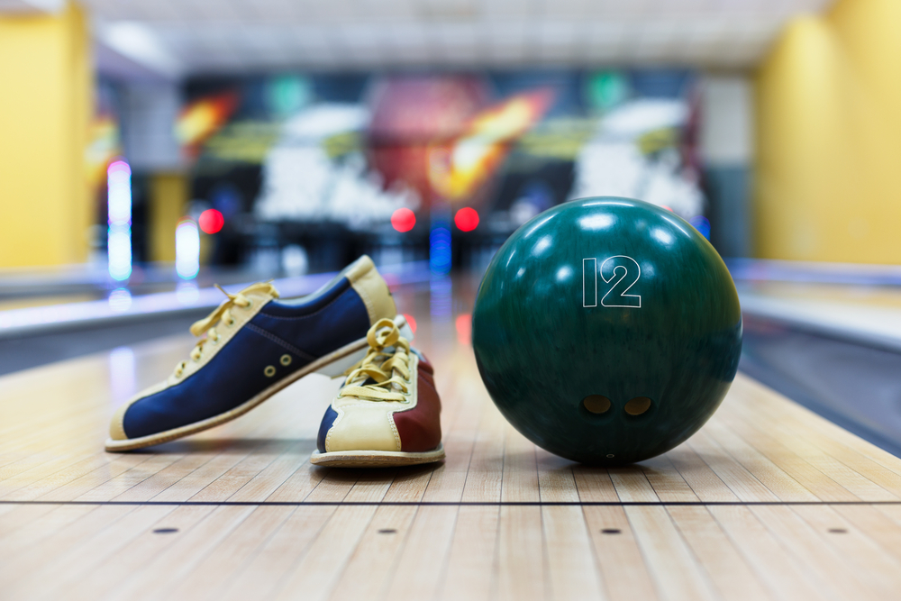 Bowling,Accessories,Background.,Interior,Of,Bowling,Alley,,Lane,With,Ball